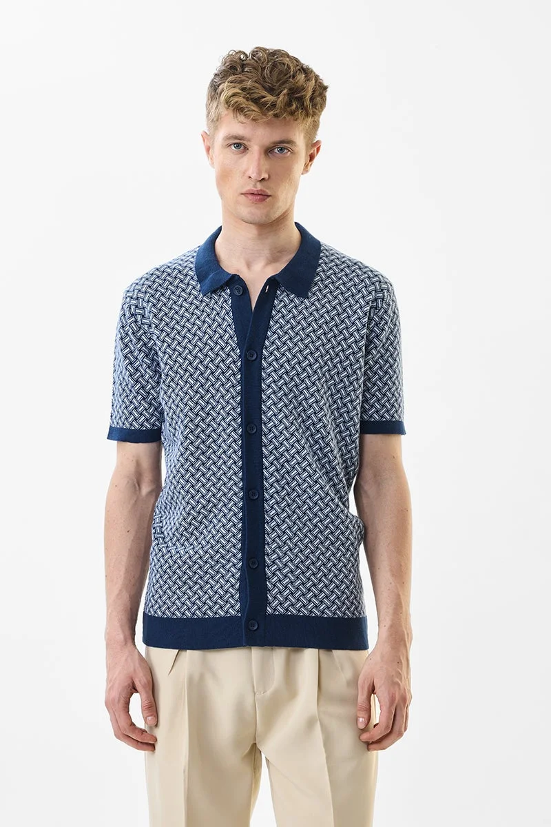 سنيتش قميص قطني محبوك بقصة ضيقة كحلي